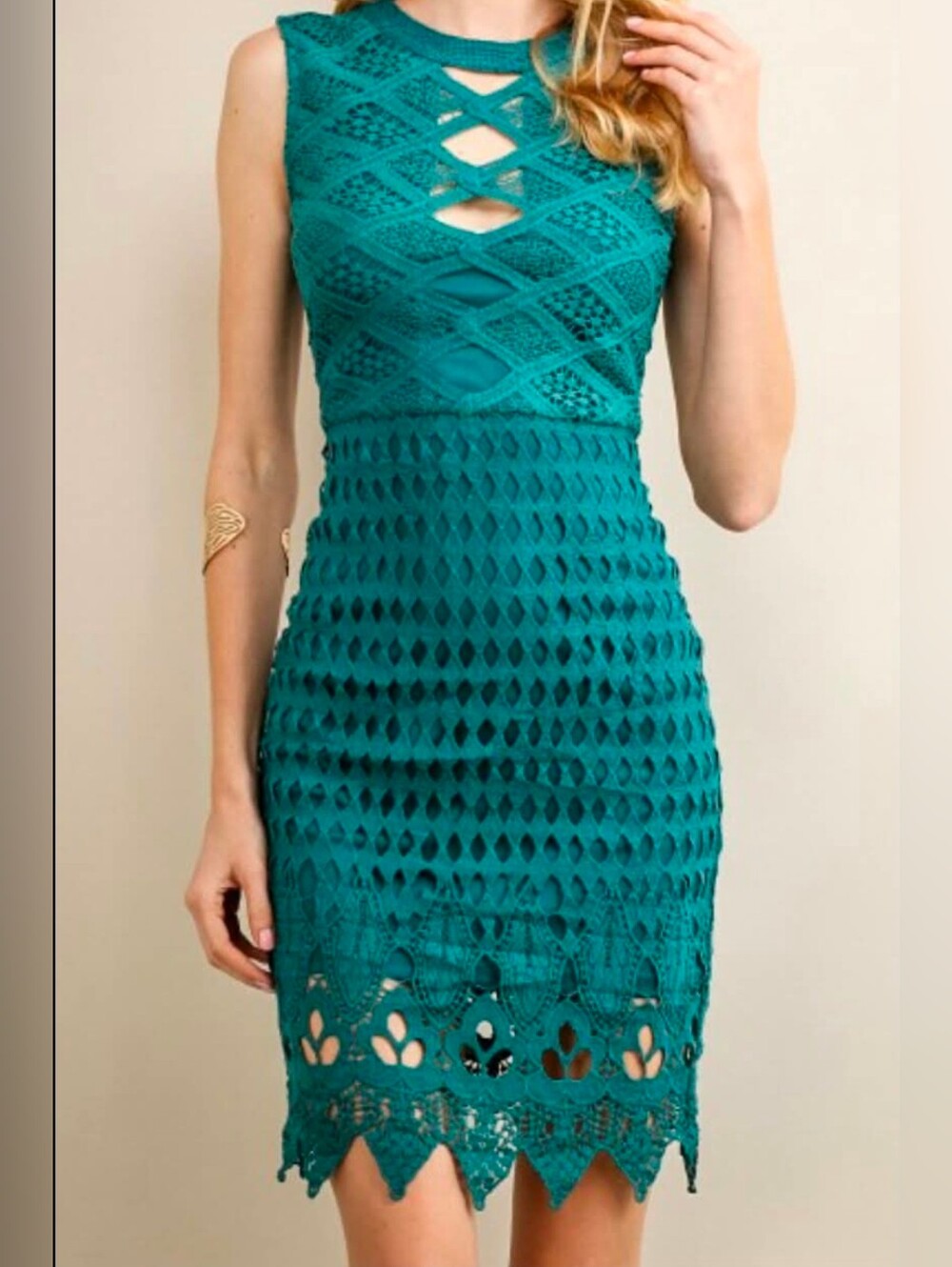 Teal Crochet Sleeveless Dress